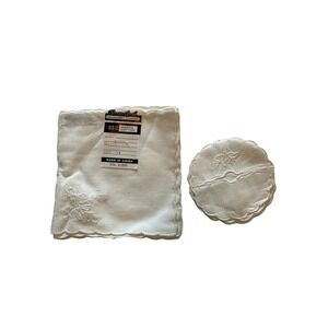 Shanghai White Embroidered Cotton 24 Piece Cocktail Napkin Drink Slipper Set